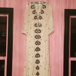 Free People Embroidered Midi Fable Dress - M